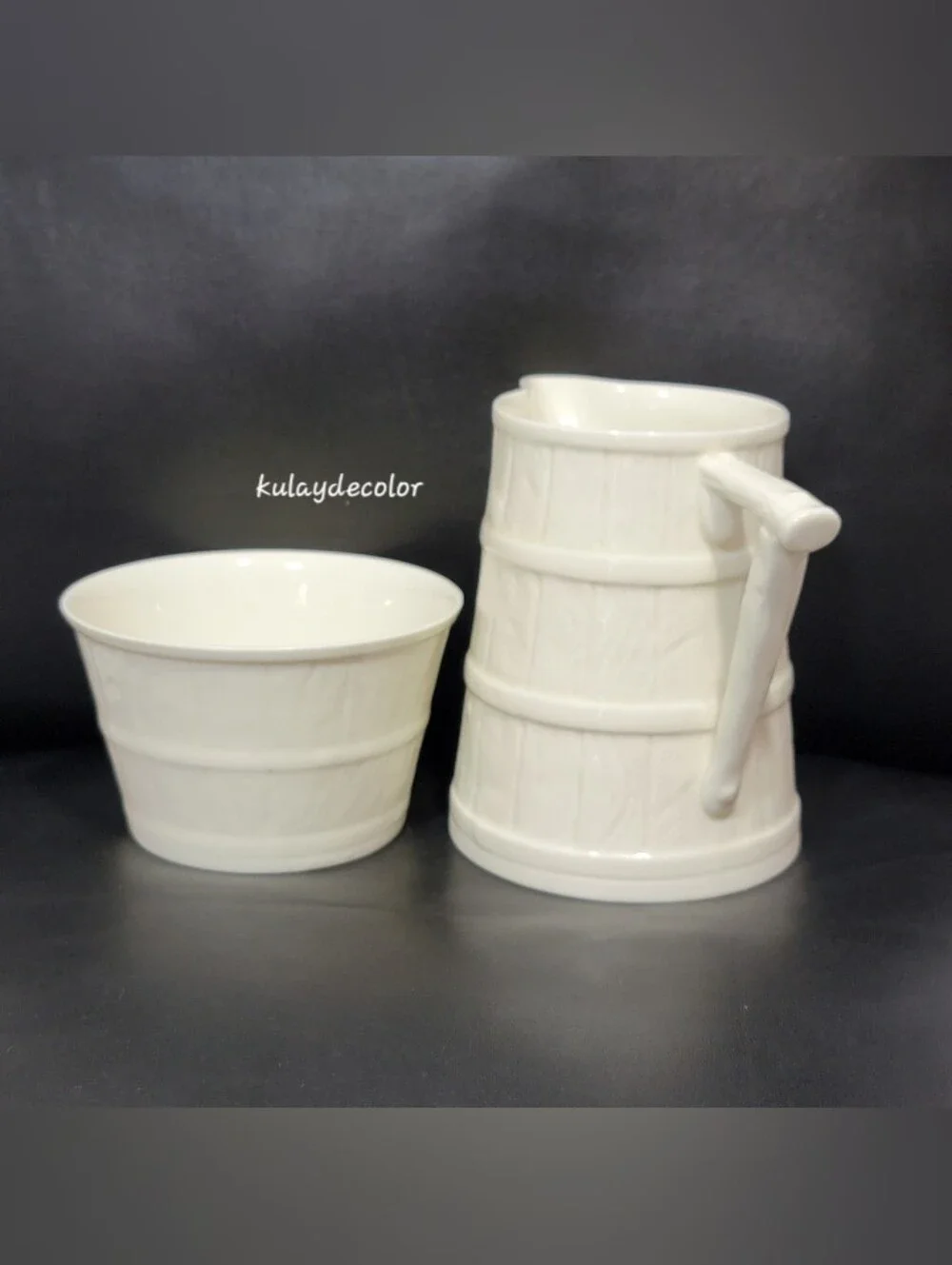 Royal Worcester Bone China Ribbed Barrel Sugar Bowl Creamer Set Made in England